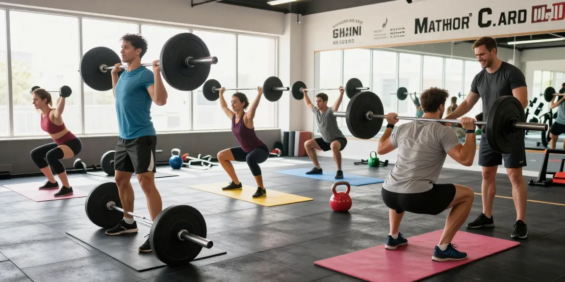 Aktive Fitnessgemeinschaft im Selliza Shop Gewichtsraum, die zusammen trainiert.